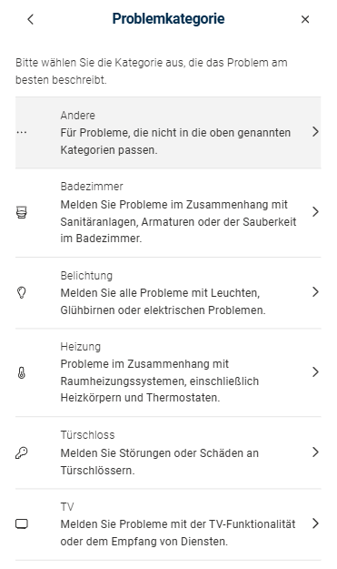 Problemkategorie auswählen