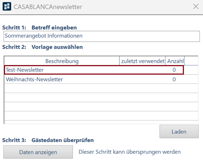 Vorlage wählen