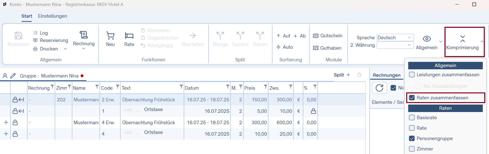 Raten zusammenfassen