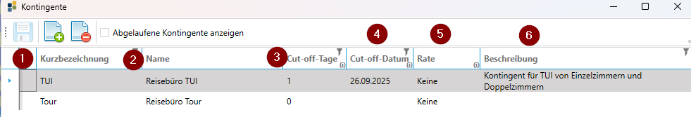 Kontingent-Fenster Spalten