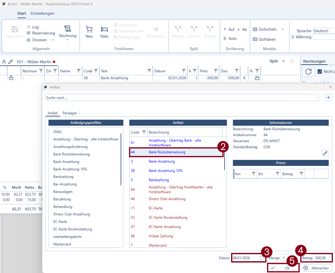 Gegenbuchung erstellen