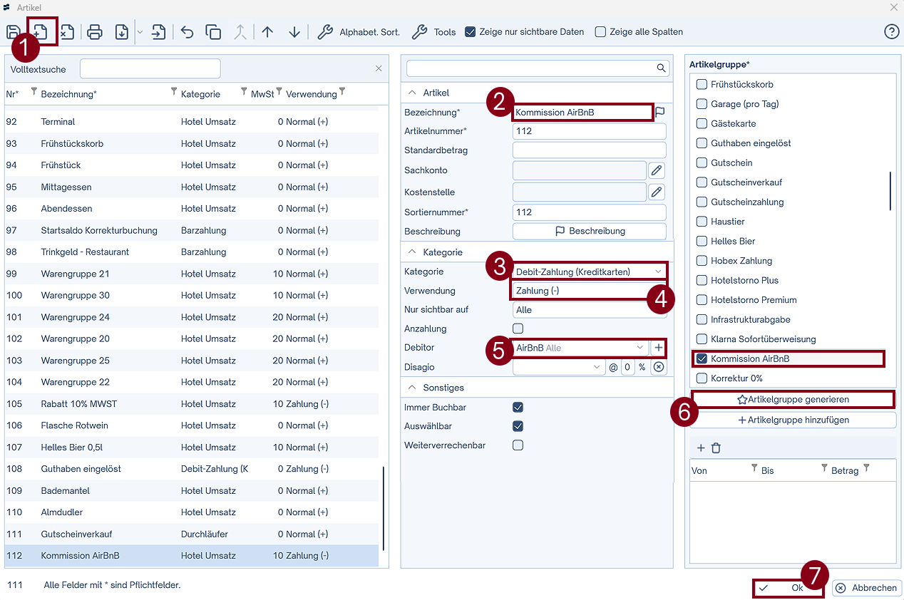 Artikel als Debitor-Zahlungsartikel anlegen