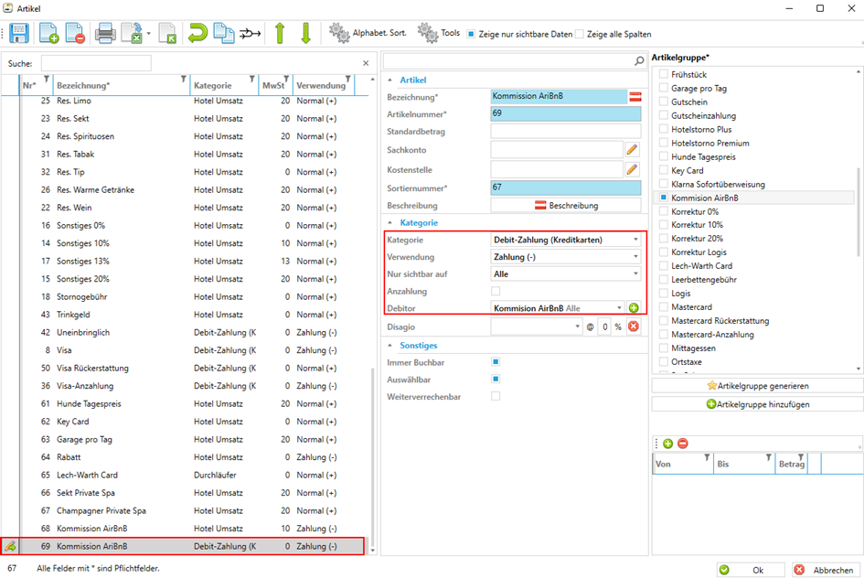 Artikel als Debitor-Zahlungsartikel anlegen Artikel als Debitor-Zahlungsartikel anlegen