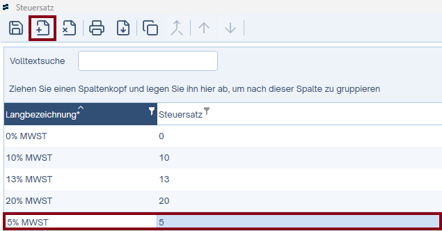 Steuersatz erstellen
