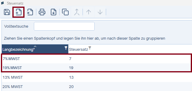 Steuersatz anlegen