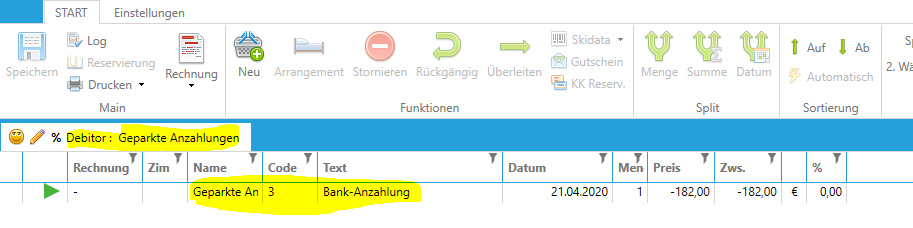 Anzahlung auf einem Debitorkonto geparkt