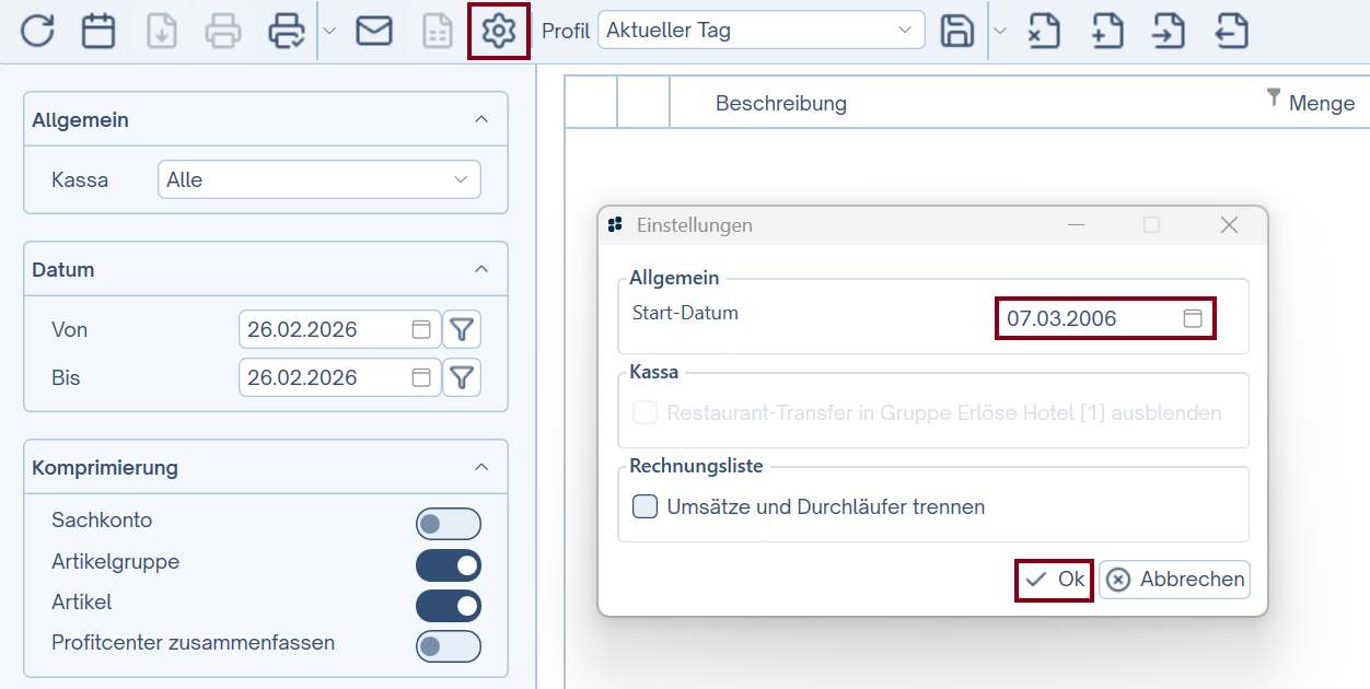 Startdatum einstellen