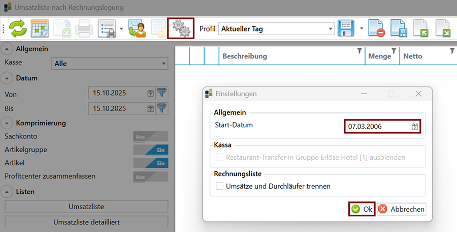 Startdatum einstellen