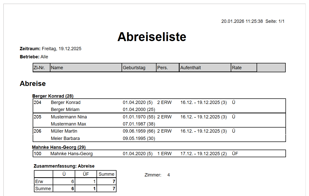 Abreiseliste Druck