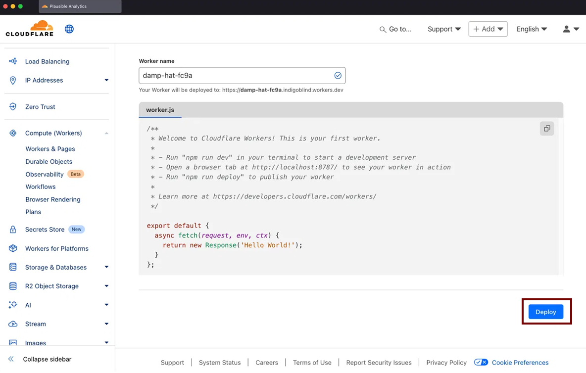 Name your service Worker Cloudflare