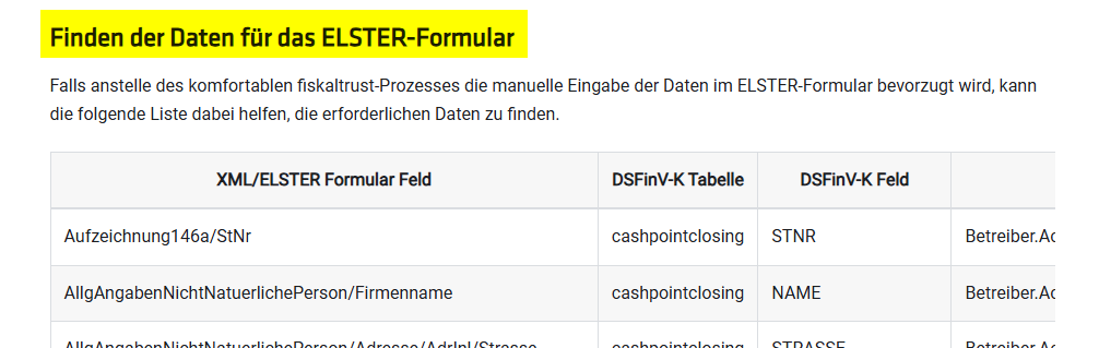 Finden der Daten für das ELSTER-Formular