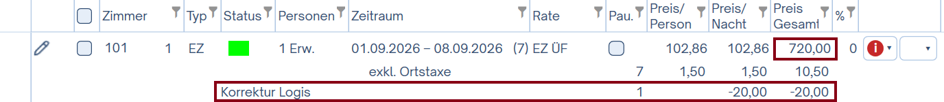 Globale Nachlässe anteilig über Tagesraten verteilen - inaktiv