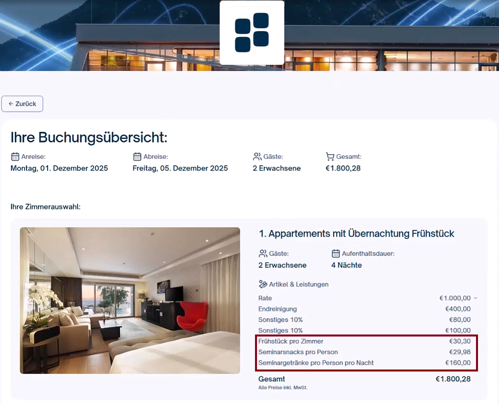 Artikel buchen Upselling