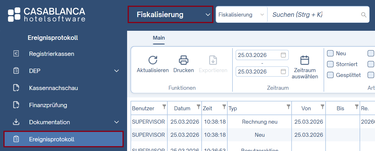 Ereignis-Protokoll öffnen