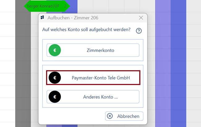 Beispiel Check-In eines Gastes mit Verbindung zu unsichtbarem Paymaster
