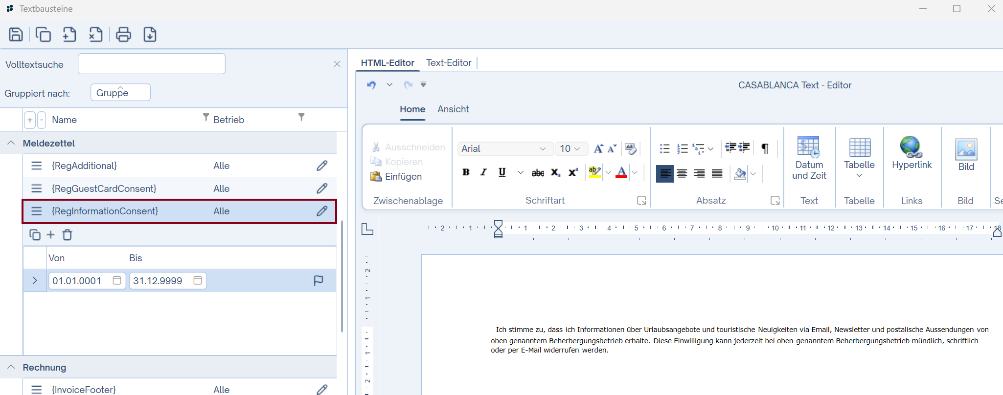 Standardtext Zustimmung Zusendung von Informationen