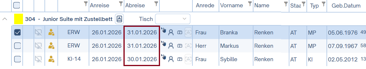 Beispiel - Ein Meldezettel mit unterschiedlichen Abreisedaten der Personen Beispiel - Ein Meldezettel mit unterschiedlichen Abreisedaten der Personen