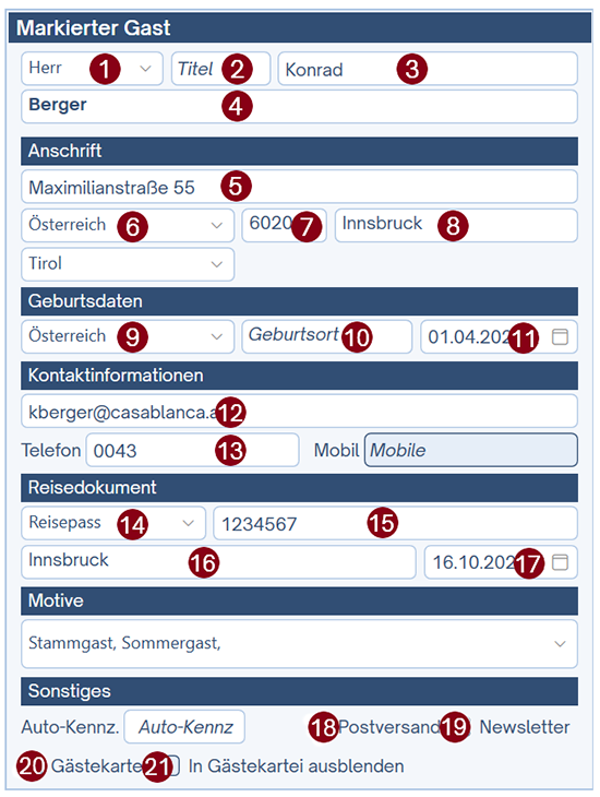 Auszug Gästekartei