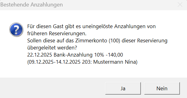 Bestehende Anzahlungen
