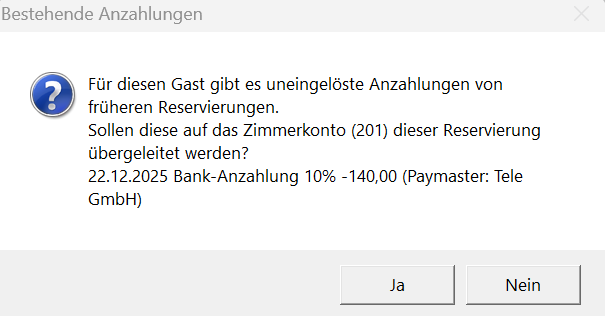 Bestehende Anzahlungen - von Debitorkonto