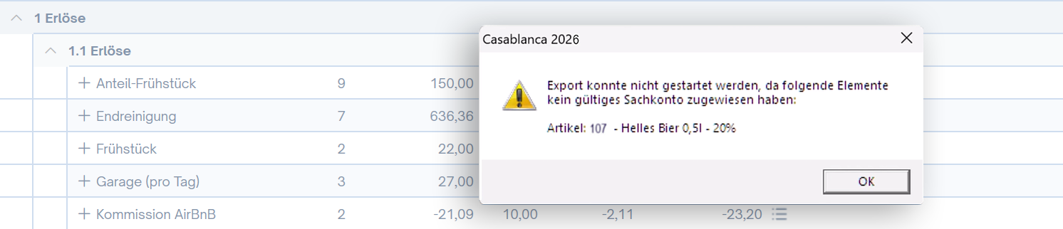 FiBu Export Fehlermeldung