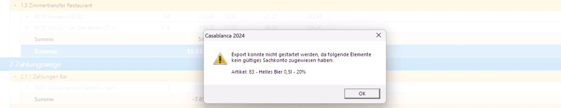FiBu Export Fehlermeldung