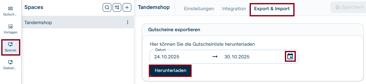 Gutschein-Export Gutscheinverwaltung