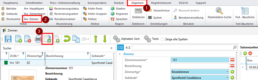 Zimmer exportieren