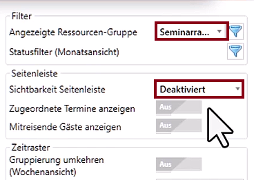 Terminplan - Filter Ressourcenverwaltung