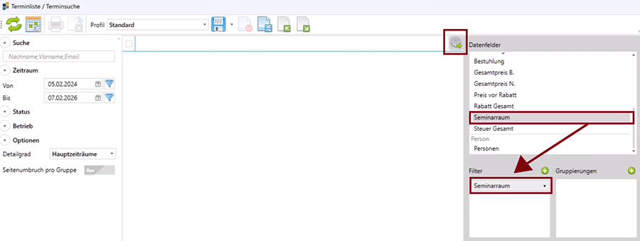 Filter - Seminarraum Ressourcenverwaltung