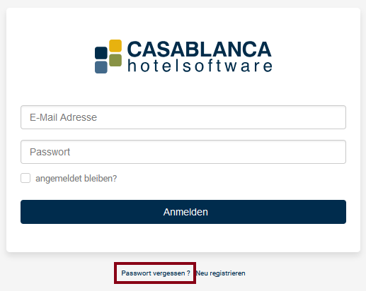 Passwort vergessen? Seite aufrufen