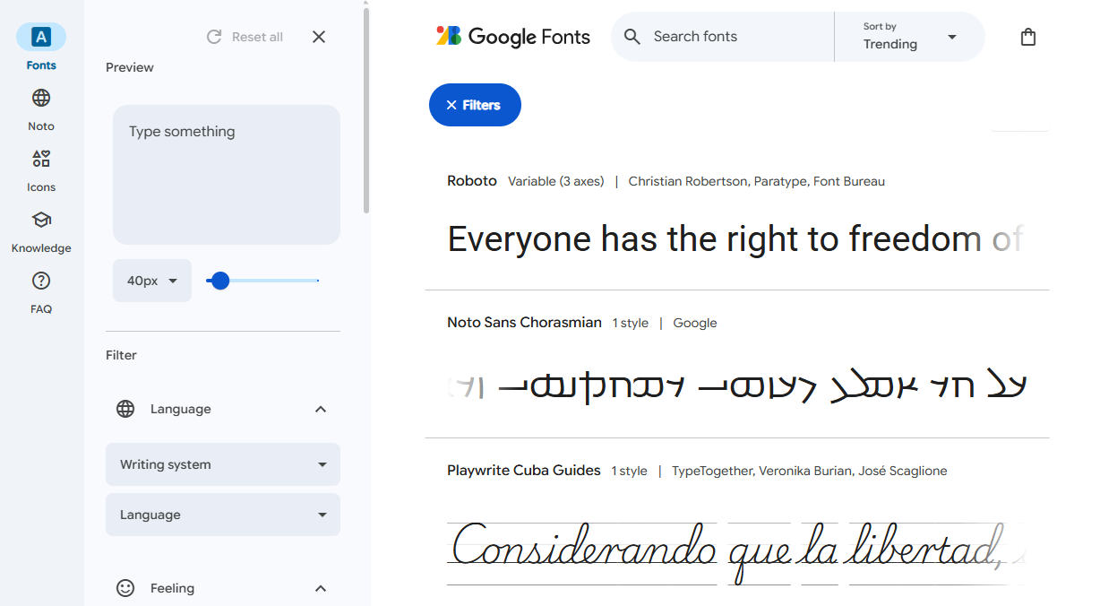Google Fonts auswählen
