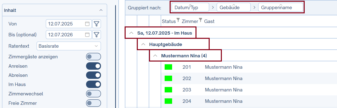 Gruppierung nun nach Datum/Typ -> Gebäude -> Gruppennamen