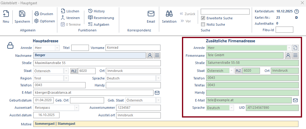 Zusätzliche Firmenadresse