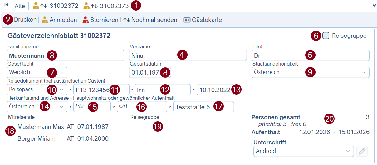 Gästeverzeichnisblatt