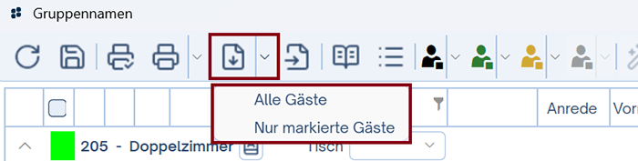 Gästedaten exportieren