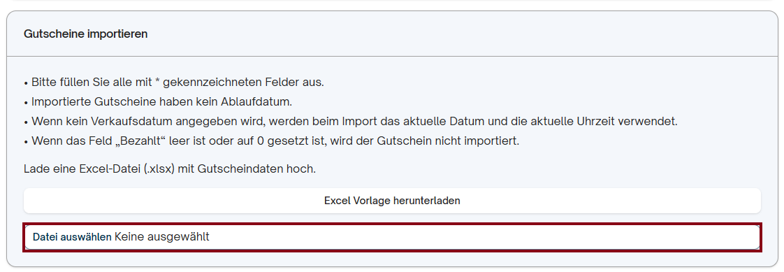 Gutschein-Import Gutscheinverwaltung