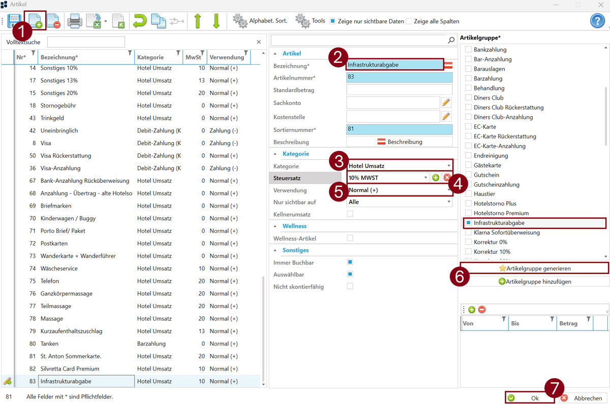 Artikelgruppe generieren Artikel-Anlage