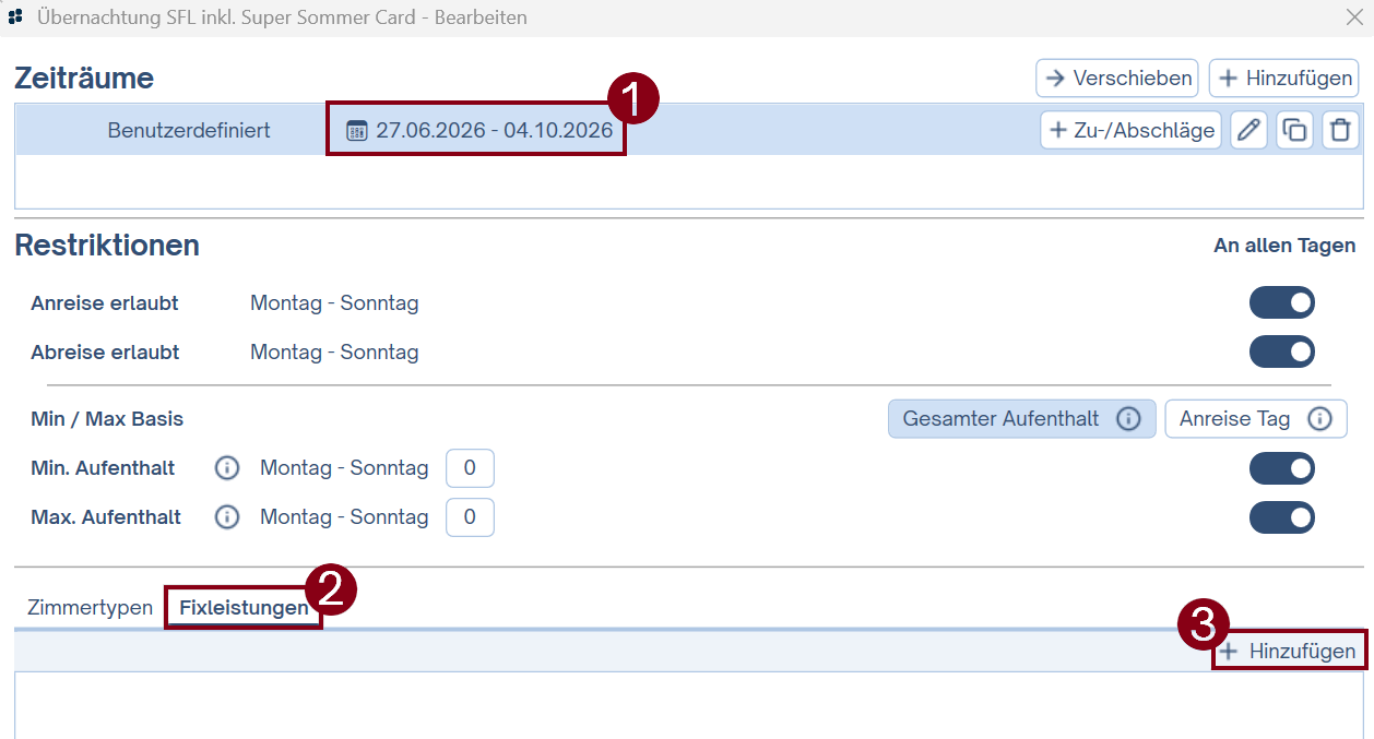 Fixleistungen hinzufügen