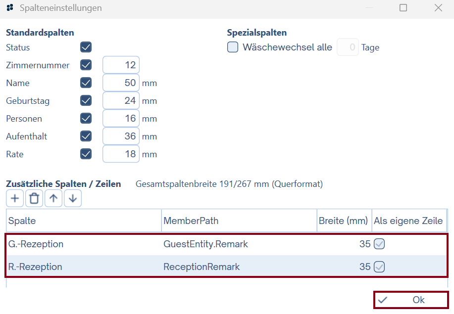 Rezeptionsbemerkungen einfügen