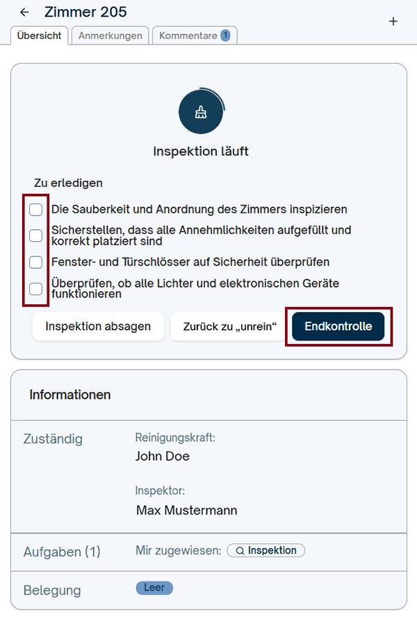 Endkontrolle Checkliste