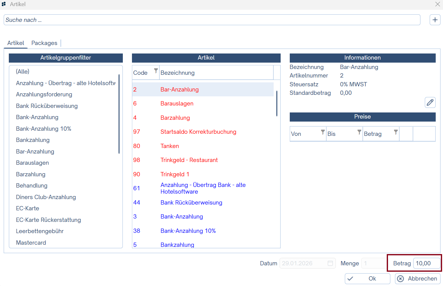 Gutschrift zum Terminal senden