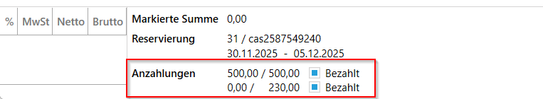 Mehrere Anzahlungen anlegen Gutschrift zum Terminal senden
