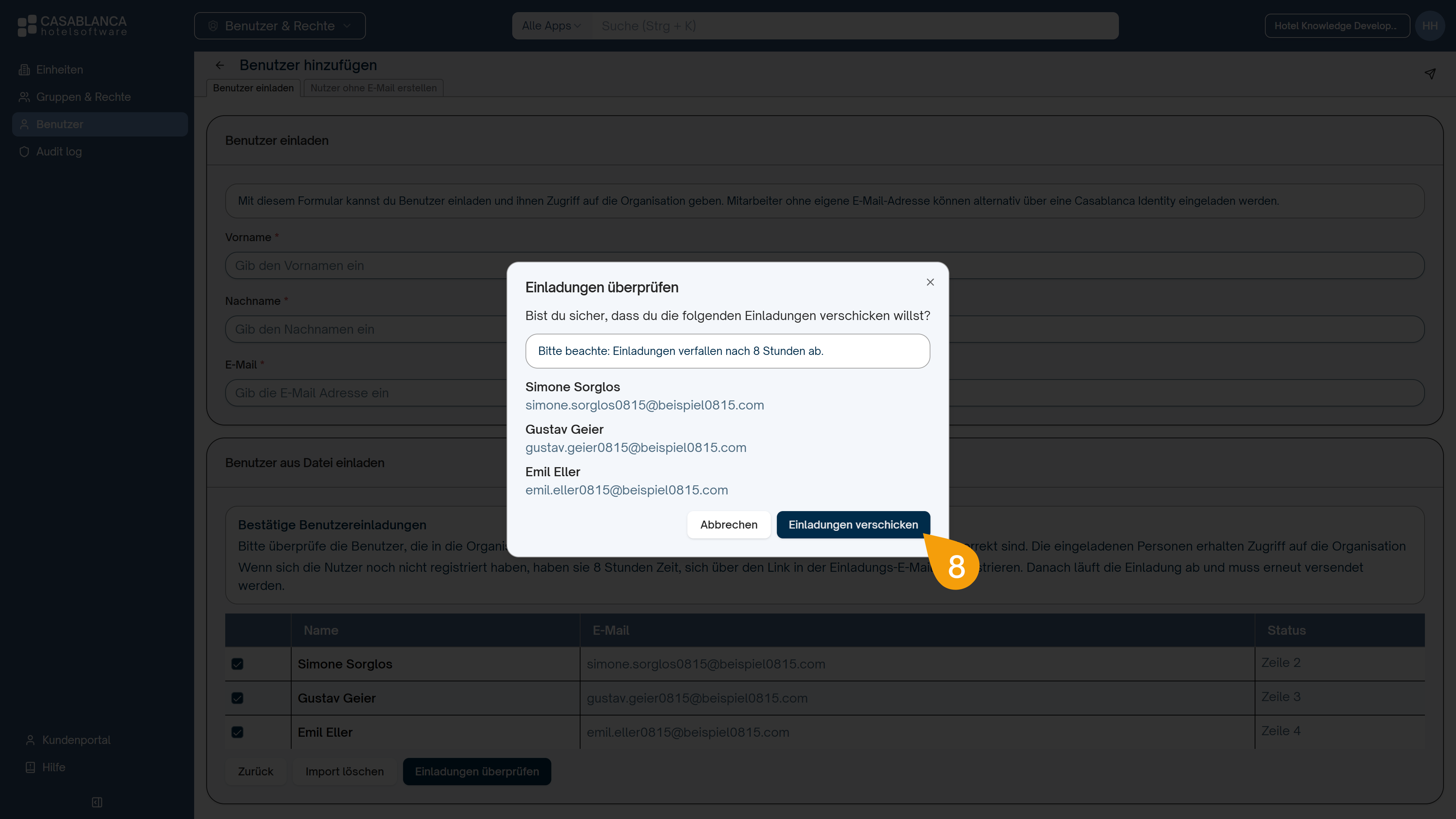 Mehrere Personen mit persönlicher E-Mail-Adresse einladen