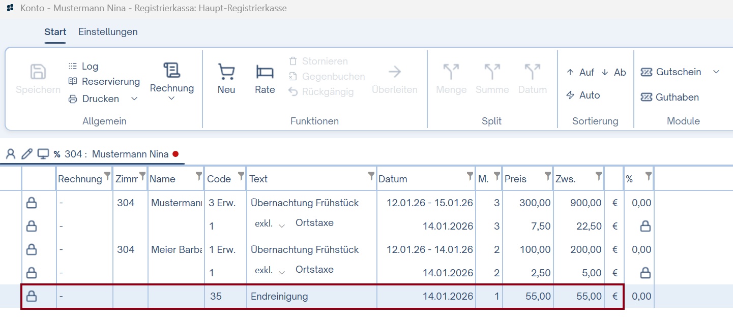 Endreinigung mit € 55,00 und 10% MWST
