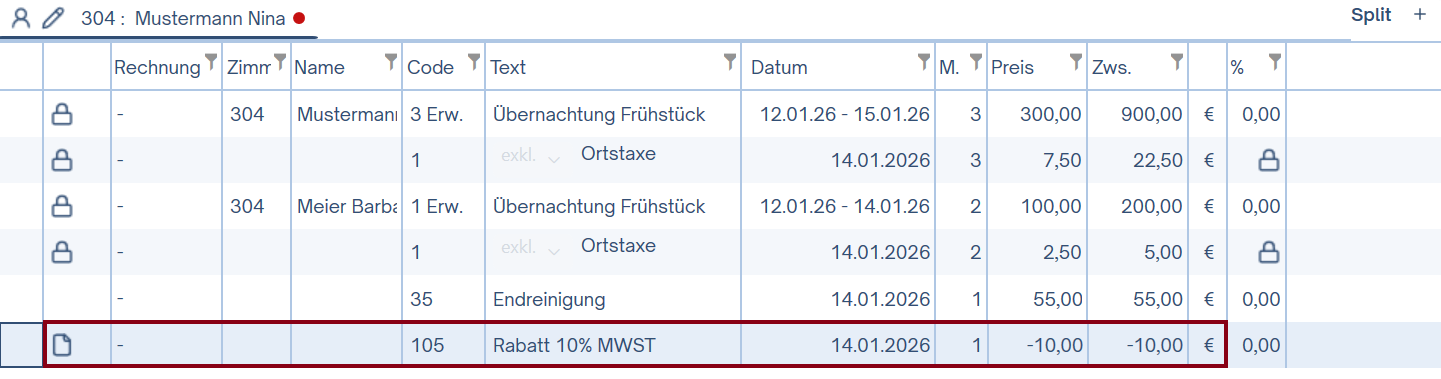 Rabatt Artikel verbucht