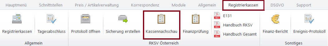 Kassennachschau öffnen