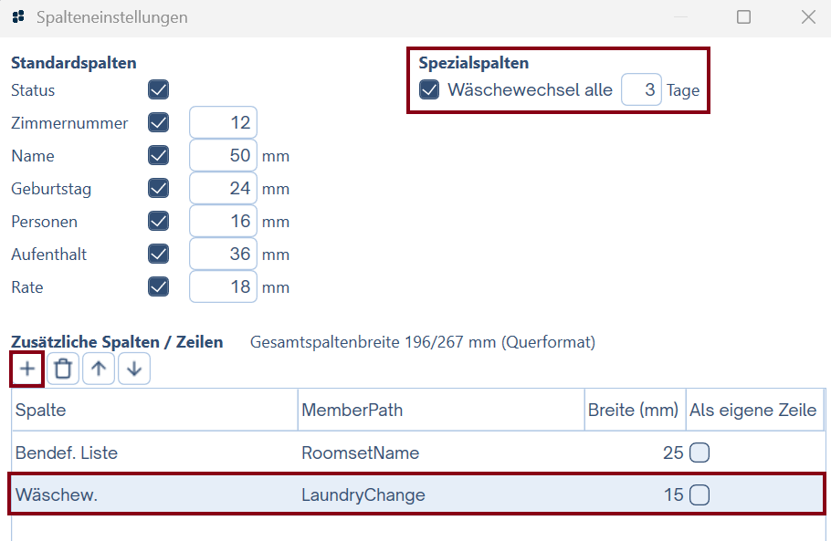 Spalten bearbeiten -> Wächsewechsel aktivieren