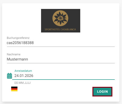 Login mit Nachname und Anreisedatum