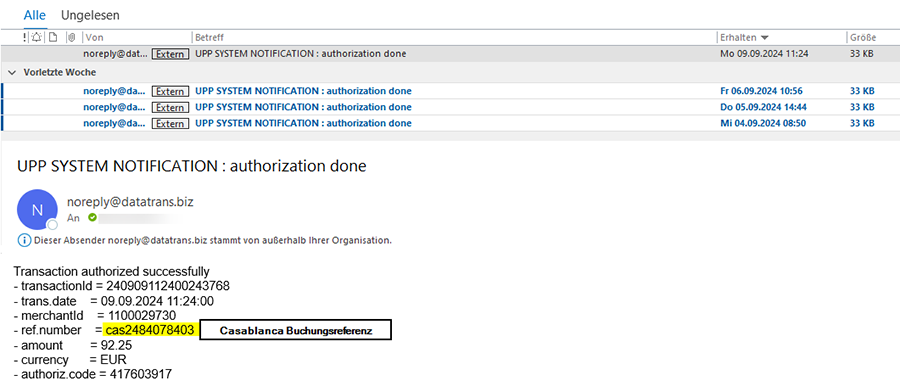 E-Mail Zahlung erfolgreich